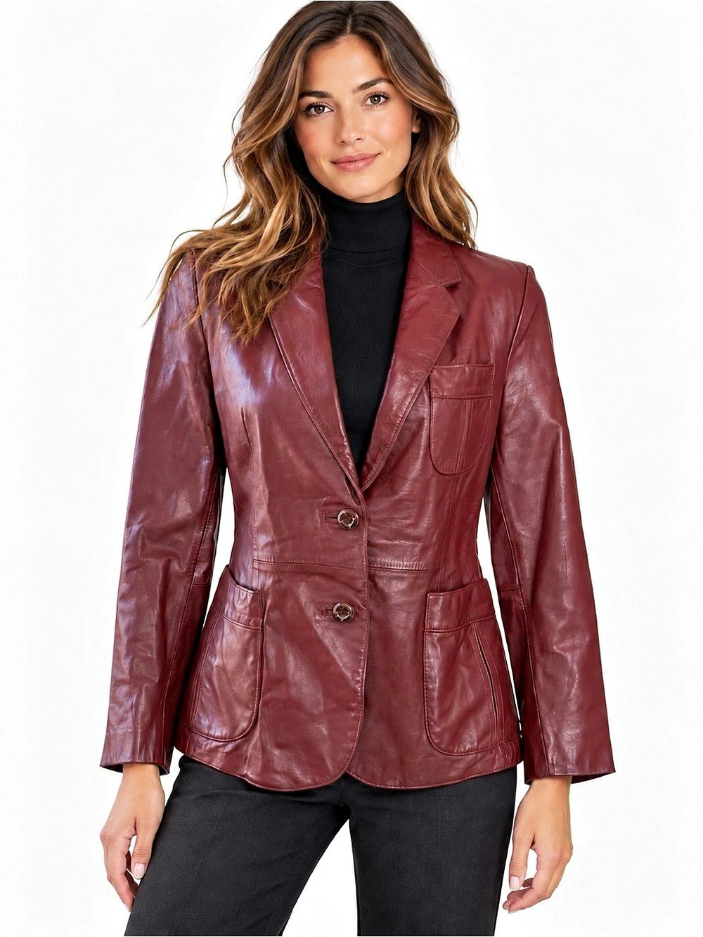 Vintage JCPenny Oxblood Leather Coat Blazer Women Size 14